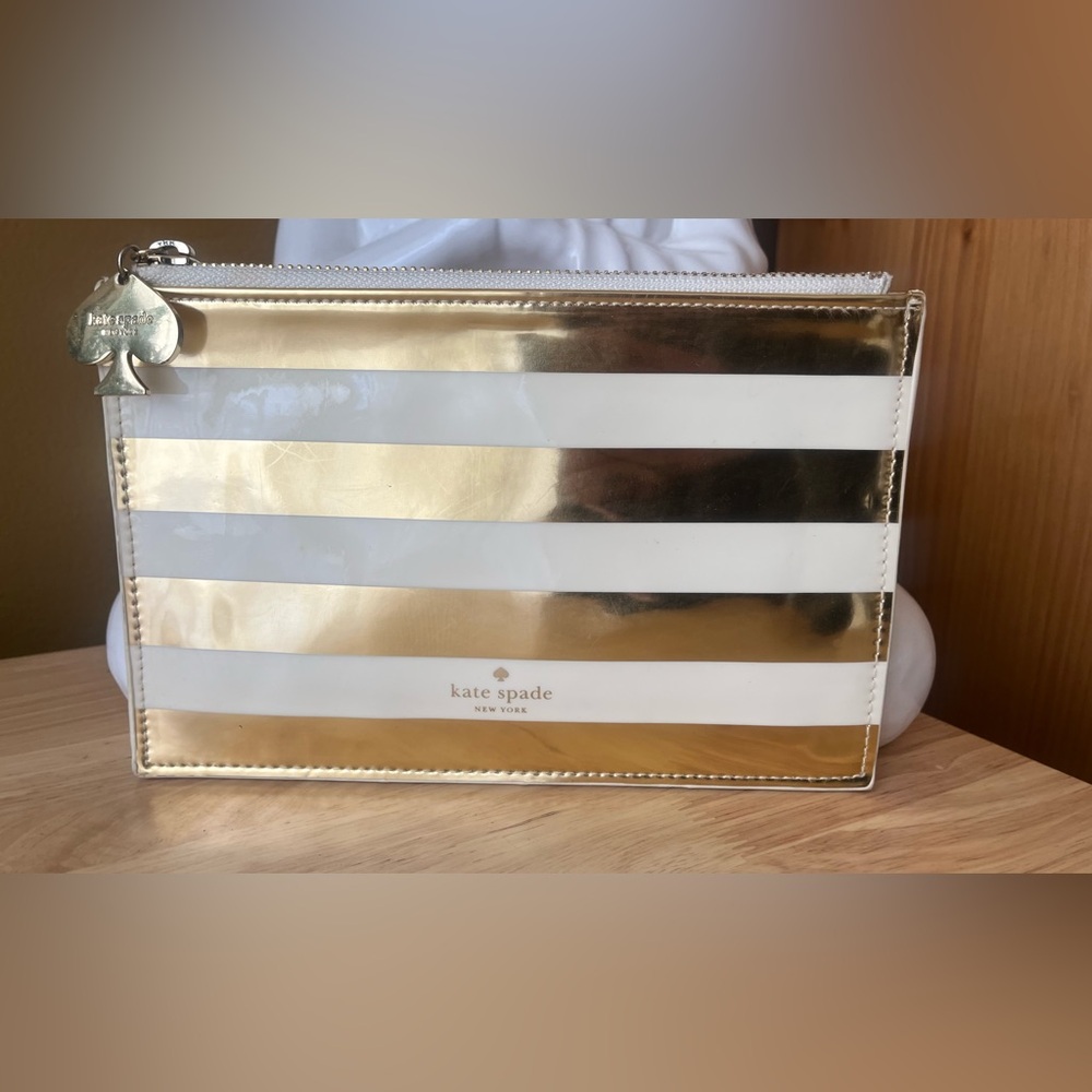 Kate Spade Metallic Gold and Cream Striped Pouch